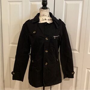 Black Military Field Jacket Utility Coat Structured Shoulders Size Medium